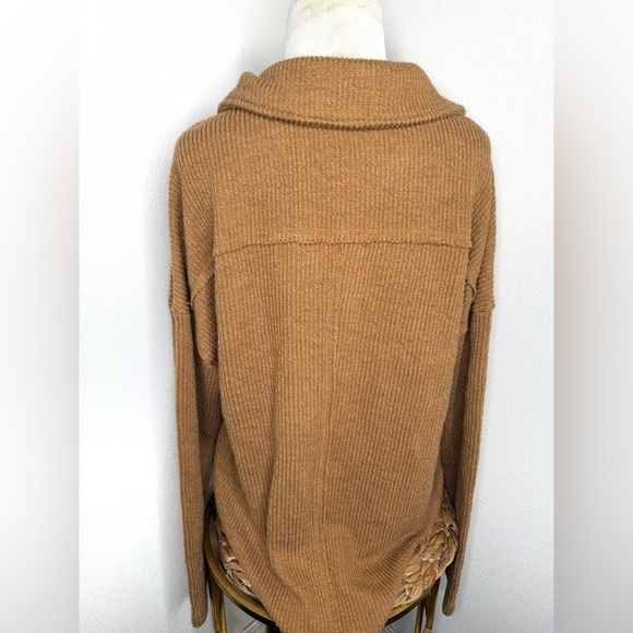 New In Sweater Collared Ribbed Textured Oversized In Camel - Picture 7 of 9